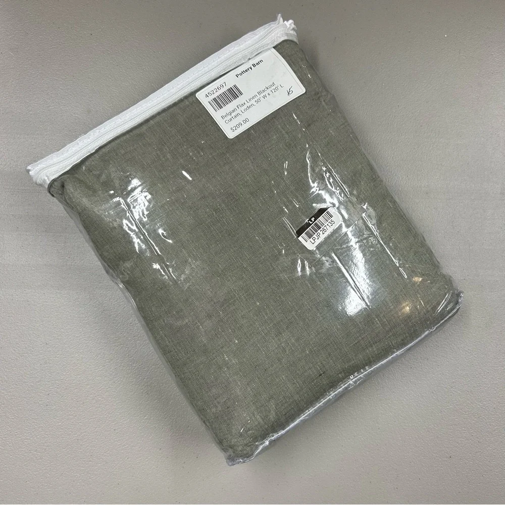 Pottery Barn Belgian Flax Linen Blackout Curtain Panel Loden Green 50